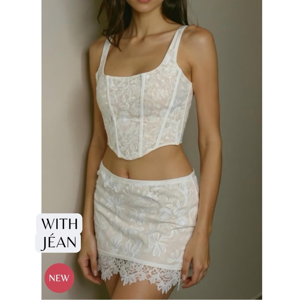WITH JÉAN Cindy Corset, Embroidered Dahlia, Medium